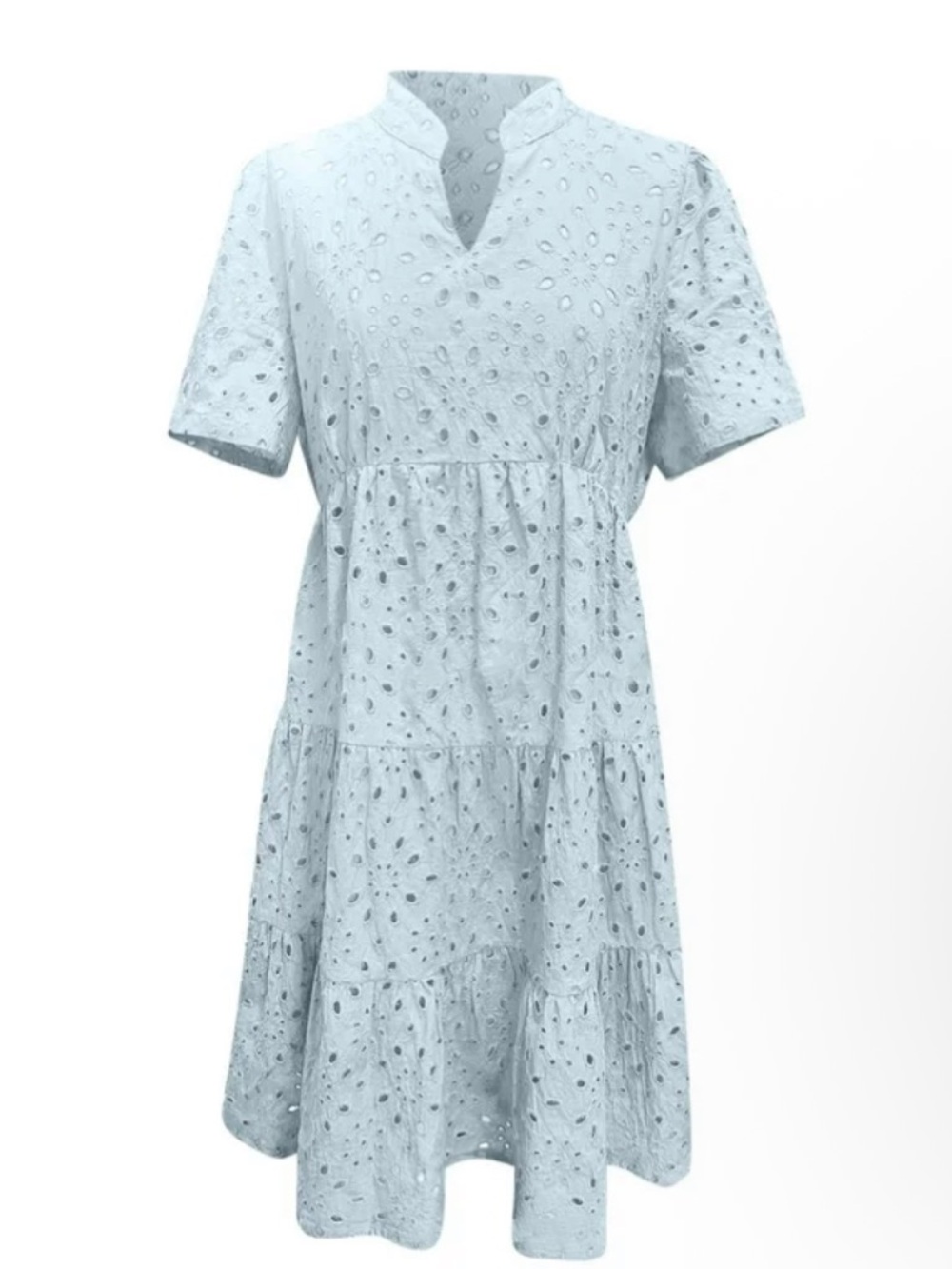 Light Blue Eyelet Summer Dress with Puff Sleeves - Picture 5 of 5